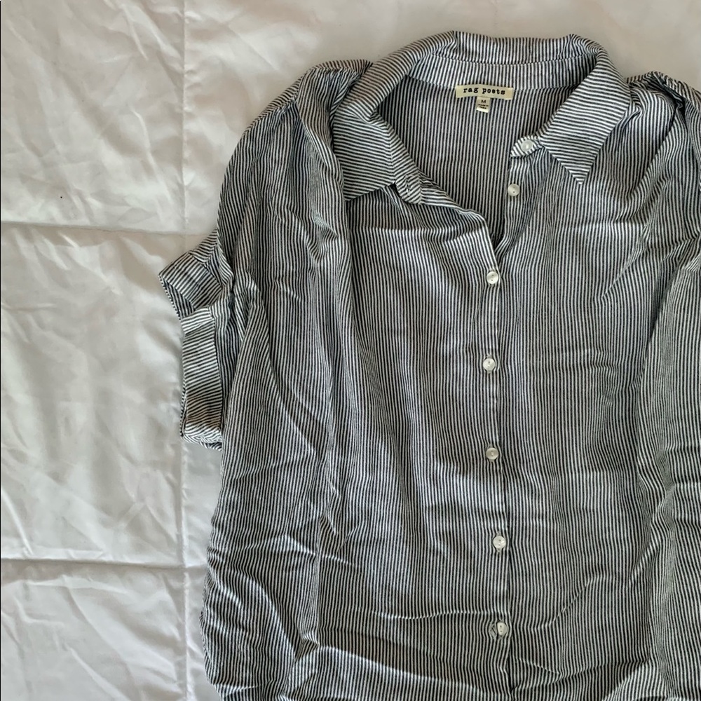 Blue Stripe Button-Down Short-Sleeve Tee